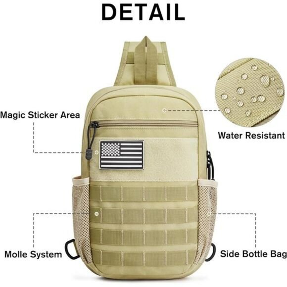 Tactical Sling Backpack Small Shoulder Bag for Hiking Travel Outdoor Sports - Picture 4 of 8